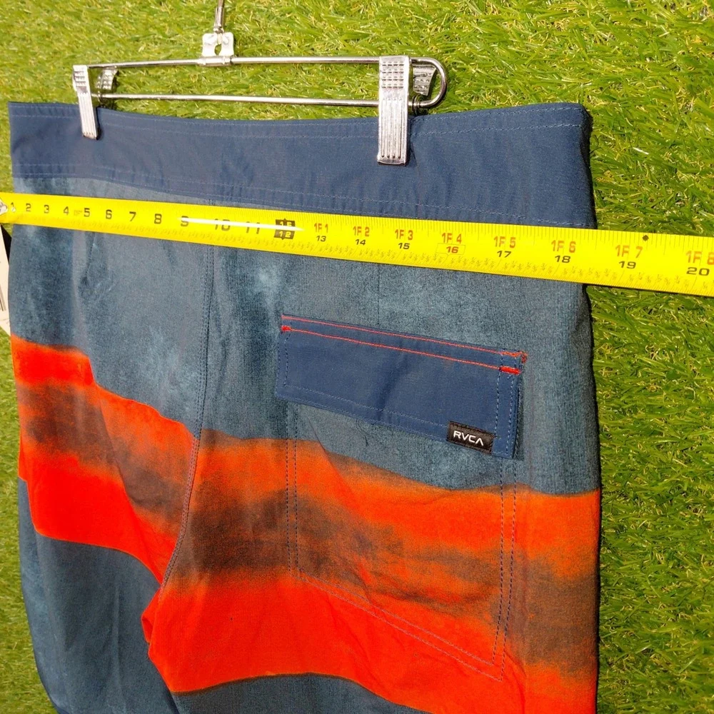 RVCA Men's Board Shorts Swim Trunks Size 32 Blue Orange Stripe 4-Way Stretch NWT